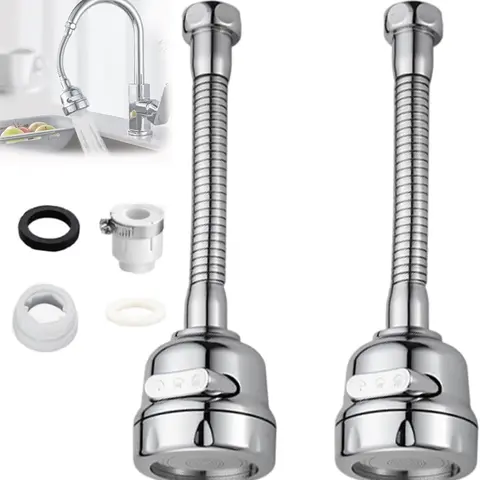 2-Piece Easy Install Kitchen Taps Set Pack, ABS + Steel Faucet Extender Kitchen Taps with 360° Rotatable Anti-Splash Filter Spray Attachment, Water-Saving Movable Sink Faucet Head Booster