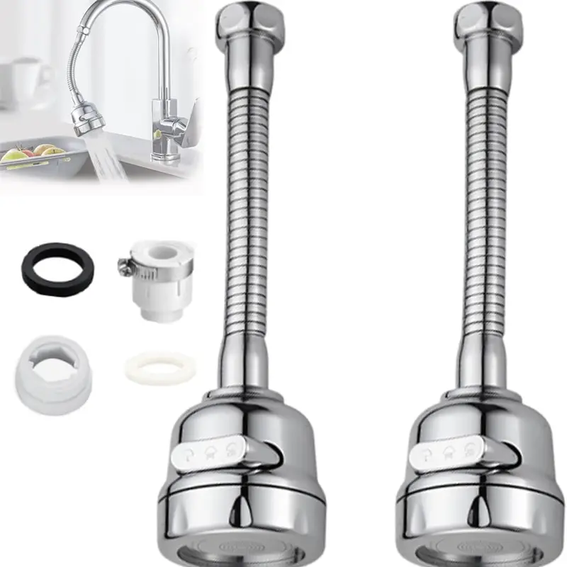 2-Piece Easy Install Kitchen Taps Set Pack, ABS + Steel Faucet Extender Kitchen Taps with 360° Rotatable Anti-Splash Filter Spray Attachment, Water-Saving Movable Sink Faucet Head Booster