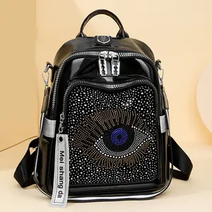 Rhinestone Backpack for Women 2026 New Fashion Versatile Personality Big Eyes Stylish Large Capacity Dual-use Backpack Trendy