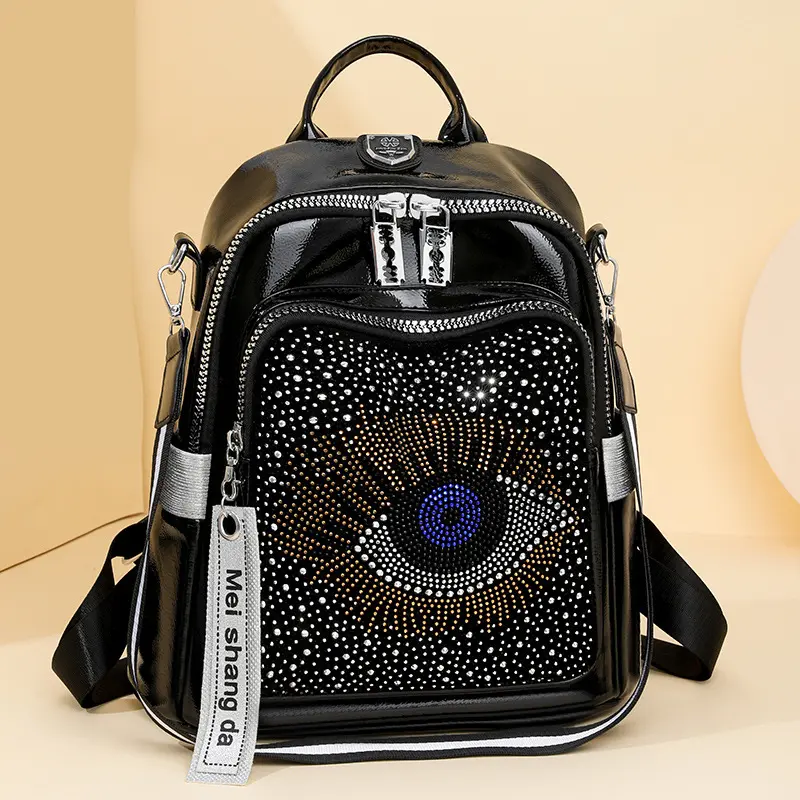Rhinestone Backpack for Women 2026 New Fashion Versatile Personality Big Eyes Stylish Large Capacity Dual-use Backpack Trendy