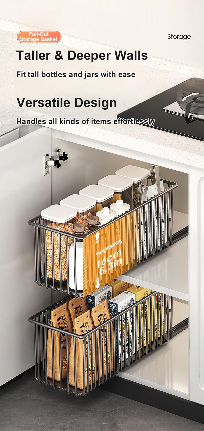 Pull-Out Cabinet Organizer Basket｜Under Sink Sliding Storage for Kitchen Cabinets｜Clearance Sale｜Space Saving Kitchen Organizer,dorm essentials,home decor