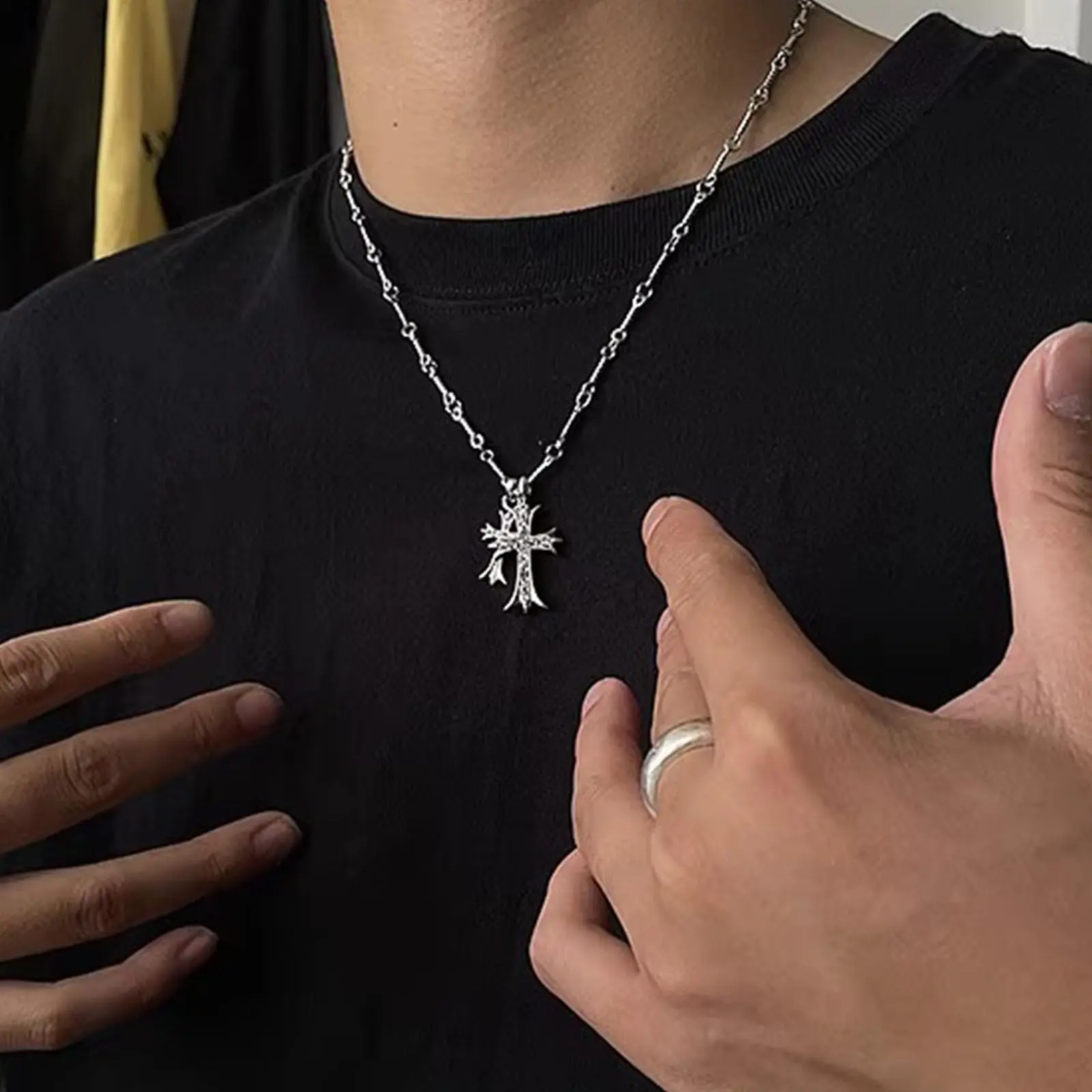 Gold Plated Cross Necklace for Women, Vintage Double Cross Long Pendant in Stainless Steel with Zircon, Trendy Jewelry Gift, Cross Necklaces