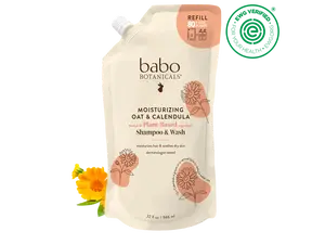 Babo Botanicals Moisturizing Oat & Calendula Shampoo & Wash Refill - Made with Plant-Based Ingredients, Moisturizes Hair & Soothes Dry Skin, Dermatologist Tested, 80% Less Plastic, 32 oz (946 ml)