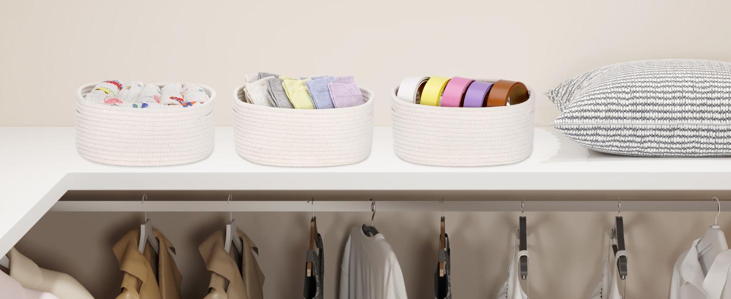 Lifewit 6 Pack Woven Baskets - Cotton Rope Baskets for Storage, White, Ideal for Organizing, Round Storage Box Caddy for Closet