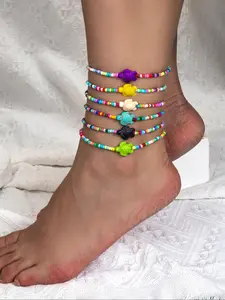 Colorful Beaded Anklets, Fashionable Multilayer Anklets for Women & Girls, Casual Trendy Body Jewelry for Party, Daily Decor for Birthday Gift, Dainty Layered Anklet