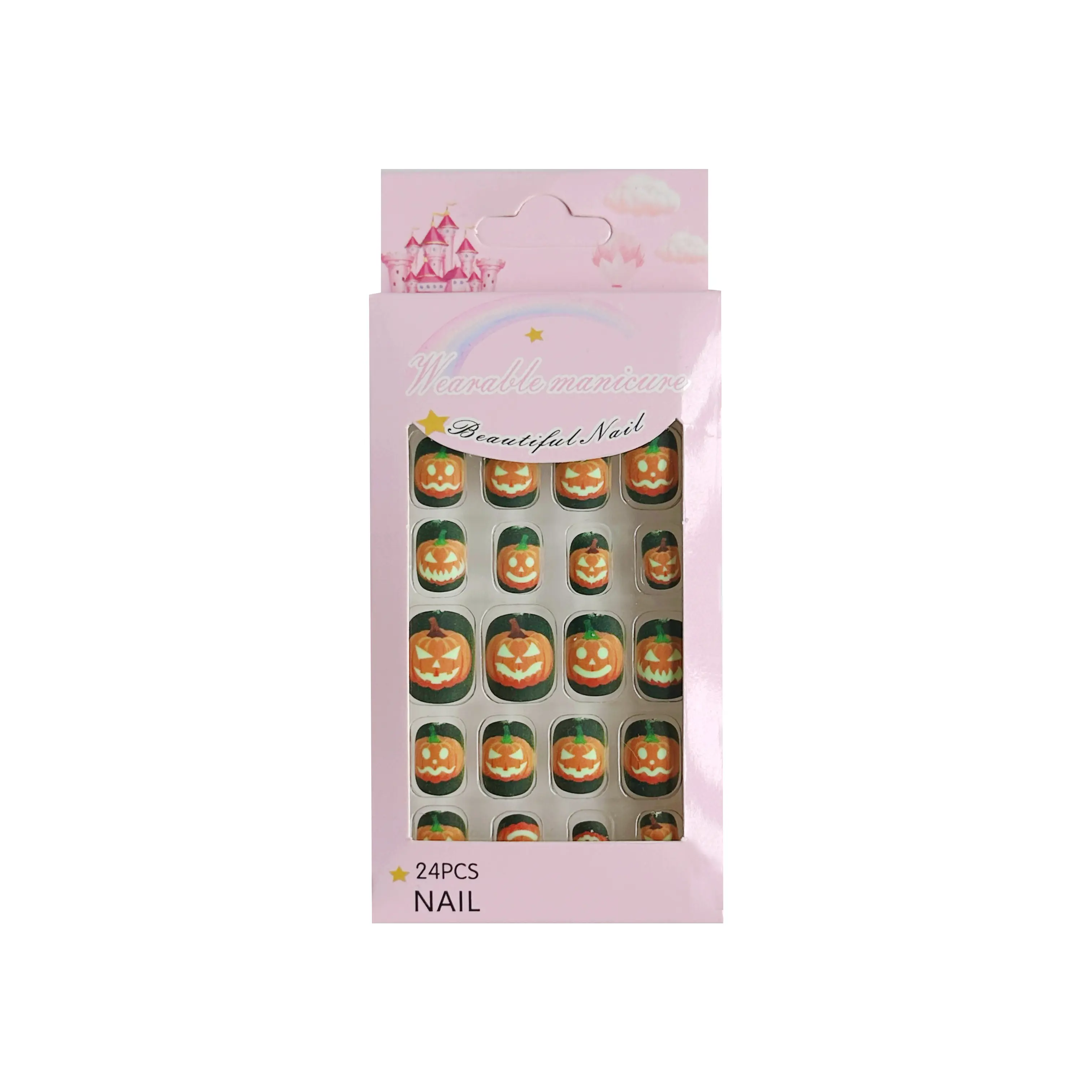 Christmas Pumpkin Fake Nails for Kids Girls Children's nail art Girls Nail Art Decoration