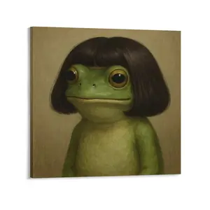 Funny Frog Poster,Whimsical Frog Portrait Canvas Print,Funny Animal Wall Art,Unique Home Decoration posters  room  decor art home decor picture wooden frame wall art