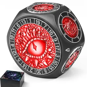 ZHOORQI 8-in-1 DND Dice Set – Metal Spinner Dice with Dual D20, 3D Monster Engravings & Smooth Spinning – Perfect for TTRPG, D and D Dungeons and Dragons Gifts (Black Dice-Red)