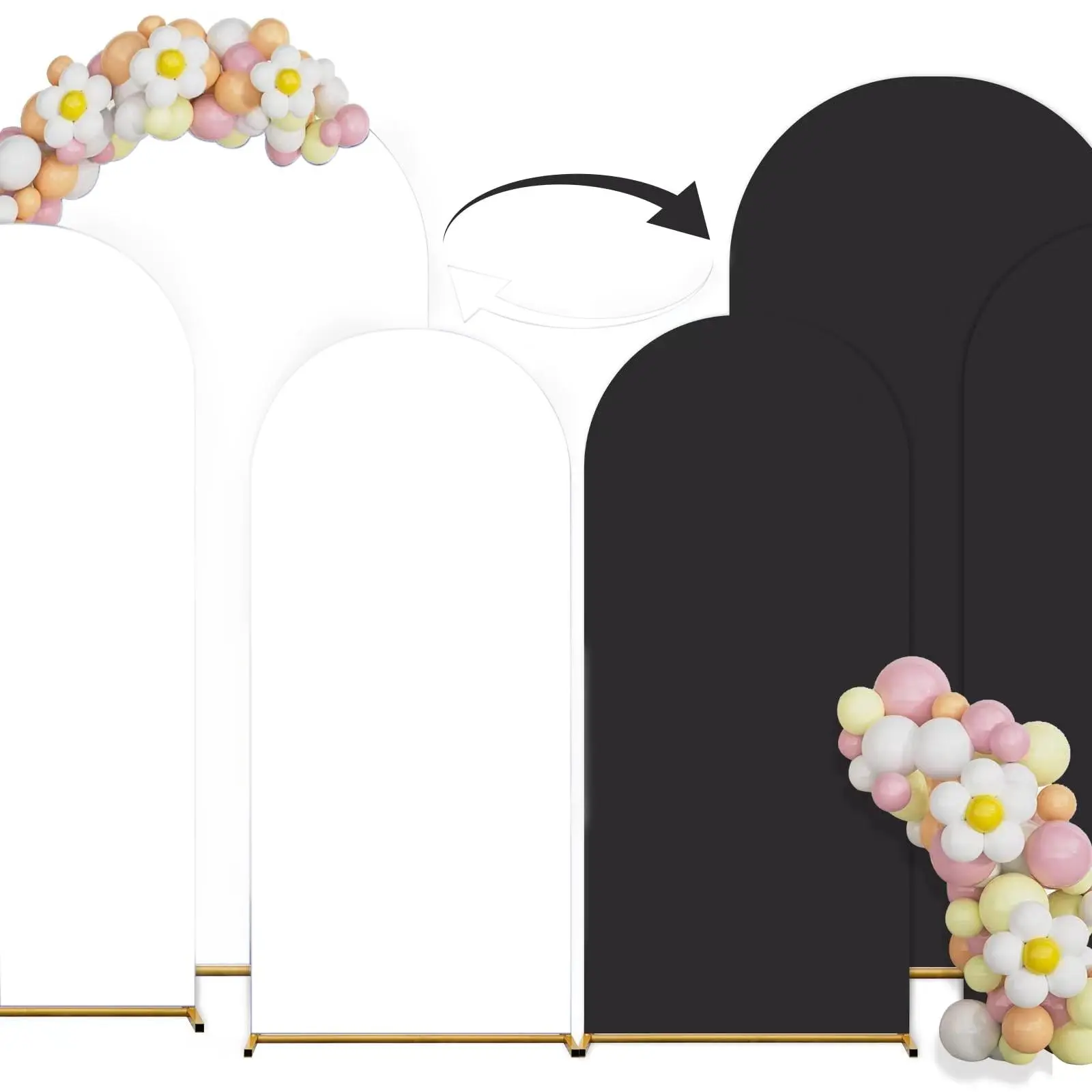 Balloon Arch Kit, 3 Counts/set Retractable Fabric Backdrop, Double-sided Curved Brackets, Round Top Cloth Cover Suitable for Birthday Party Decorations, Balloon Party Supplies