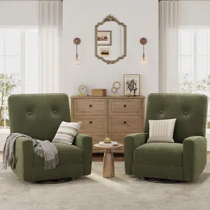 Beige Linen Swivel Rocker Recliner, 360° Glider Nursery Chair, Sturdy Recliner for Adults, Suitable for Living Room Bedroom Office RV Small Spaces