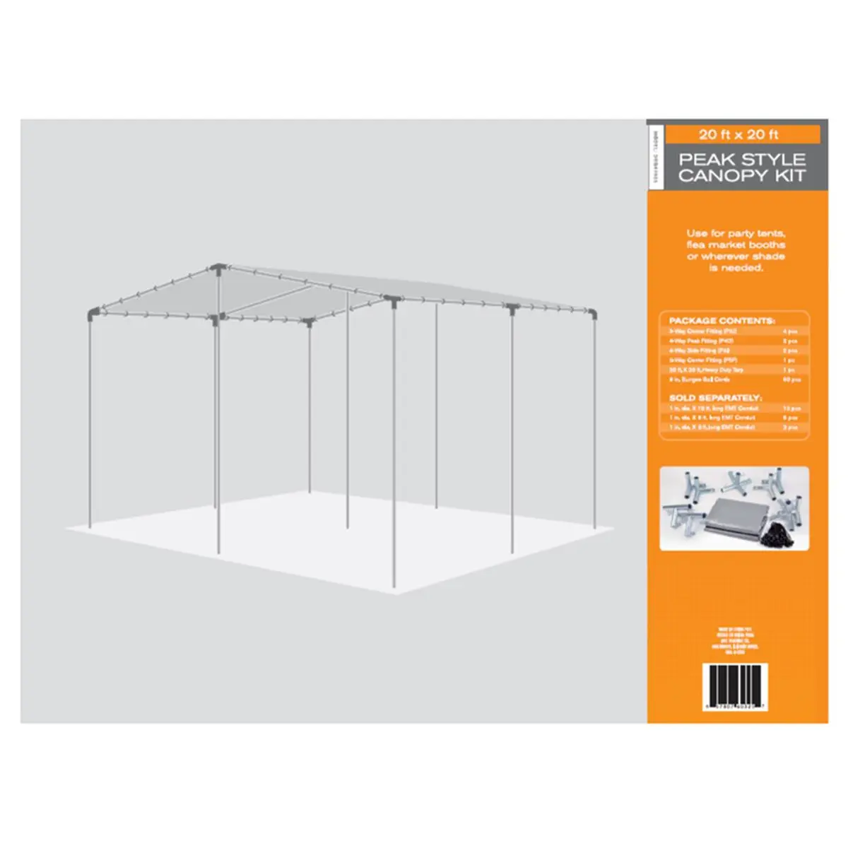 212 MAIN Outdoor Heavy-Duty 20x20 ft. Carport Canopy Tarp, Silver, Foot Pads