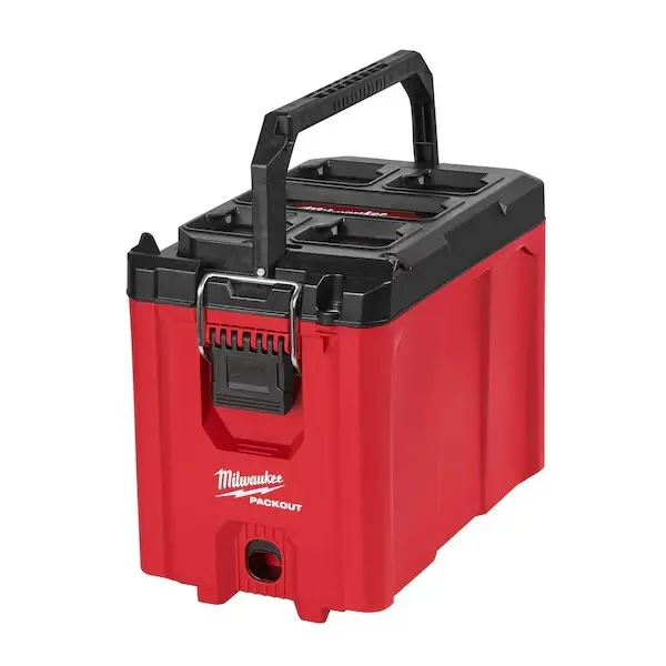PACKOUT Compact Tool Box - Polypropylene Construction, Black/Red, 16-1/4 in W x 10 in D x 13 in H, Heavy-Duty Tool Organizer Case for Hardware Storage