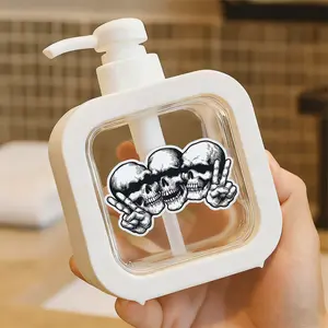 Stylish Pump Dispenser Bottles - Refillable Plastic Containers for Soap, Shampoo, or Cleaning Liquid - Elegant Bathroom & Kitchen Accessories with Unique Skull & Peace Sign Design