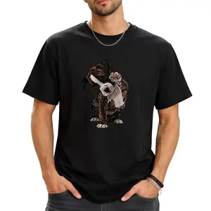 Men'S & Women'S Bulldog Lover T-Shirt - High Five Heart Bulldog Graphic with Paw Print & Boxer Dog Design,Heavyweight Pure Retro Casual Round Neck Short Sleeve Tee for Dog Owners, All-Season Fit Unisex Shirt for Boxer & Bulldog Breeds