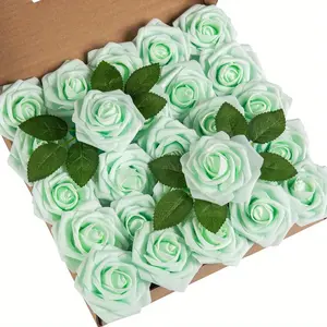 50pcs Mint Green Rose Flowers with Stems, Realistic-Looking Foam Roses for Wedding Decorations, Home Decor, Bridal Bouquets, Shower Floral Arrangements, And Party Table Decorations for Home And Office