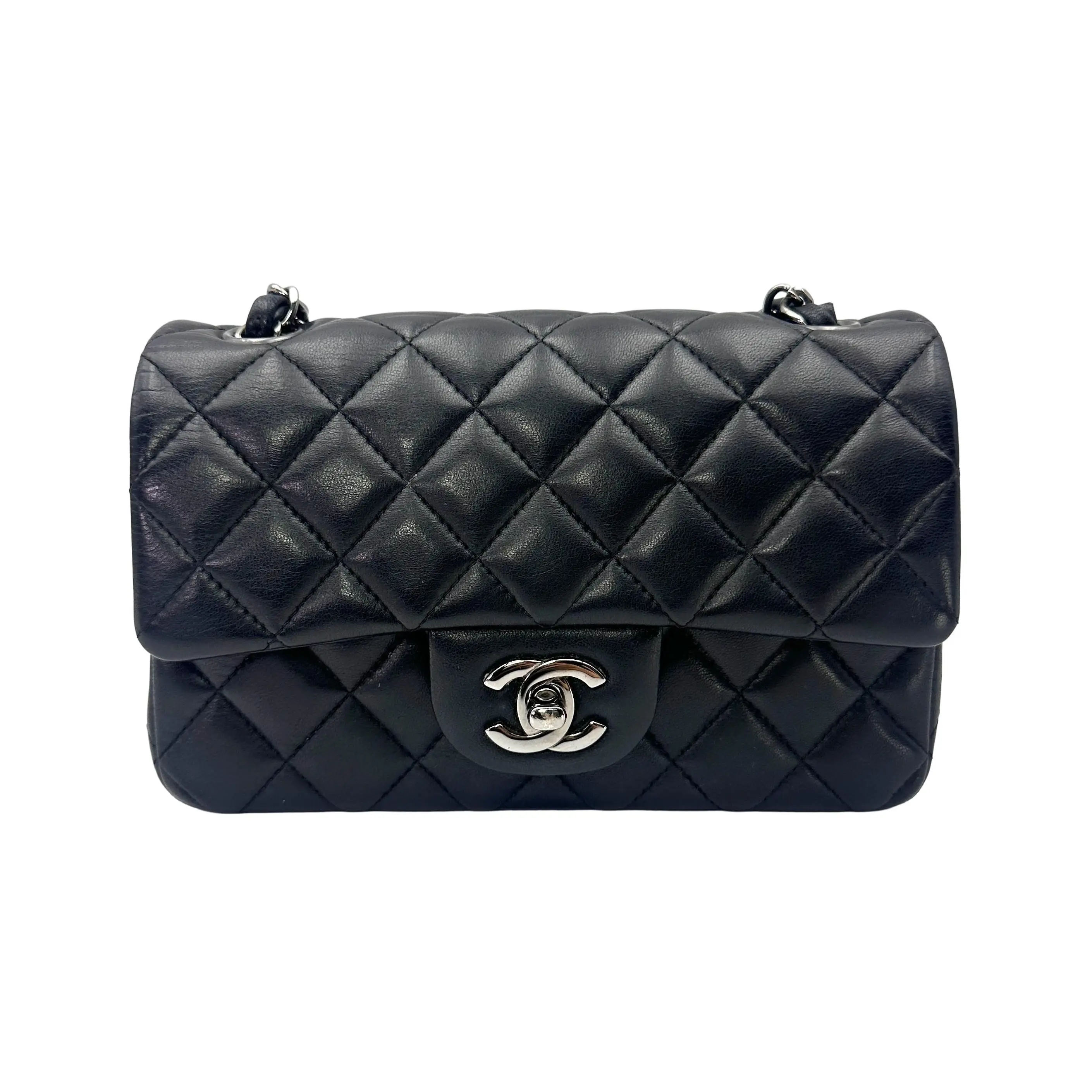 Pre-owned CHANEL Lambskin Crossbody Bags Quilted Mini Rectangular Flap Black (23***10) CC2638
