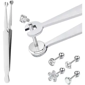Piercing Barbell Clamps Tool for All Piercings, Stainless Piercing Pliers Piercing Catch Barbell Clamp Tweezers for Tongue Rings Labret Cartilage Earrings