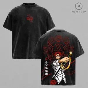Shanks Red Hair Pirates Graphic Tee, One Piecee Anime Shirt, Yonko Shanks Sword Art, Pirate Crew Streetwear, Vintage Washed Unisex T-Shirt, Manga Inspired Graphic Tee, Anime Fan Gift