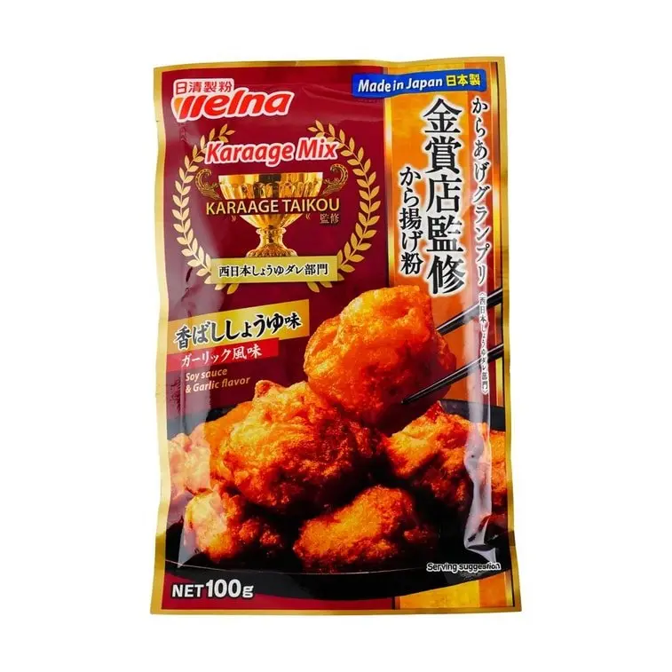 Nisshin Karaage Wheat Flour Mix - Soy Sauce Garlic Flavor Crispy Coating Fried Chicken Seasoning Kit, 100g High Carbohydrate Cooking Essential (Contains Garlic)