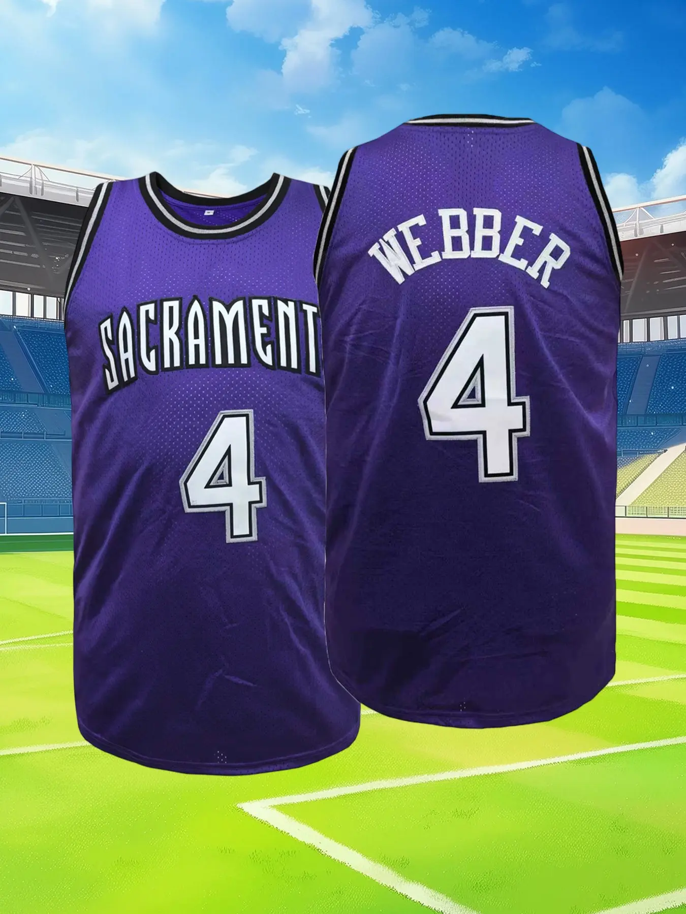 Men's #4 Embroidered Basketball Jersey Sports Top V-Neck Sleeveless Pullover Sports Clothing for Streetwear,Sports, Running & Daily Casual (Black/Purple)