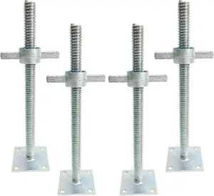 18" Scaffold Adjustable Leveling Jack Solid Screw Jacks with Big Wing Nut & Base Plate for Baker-Style Scaffolding, 4 Pack