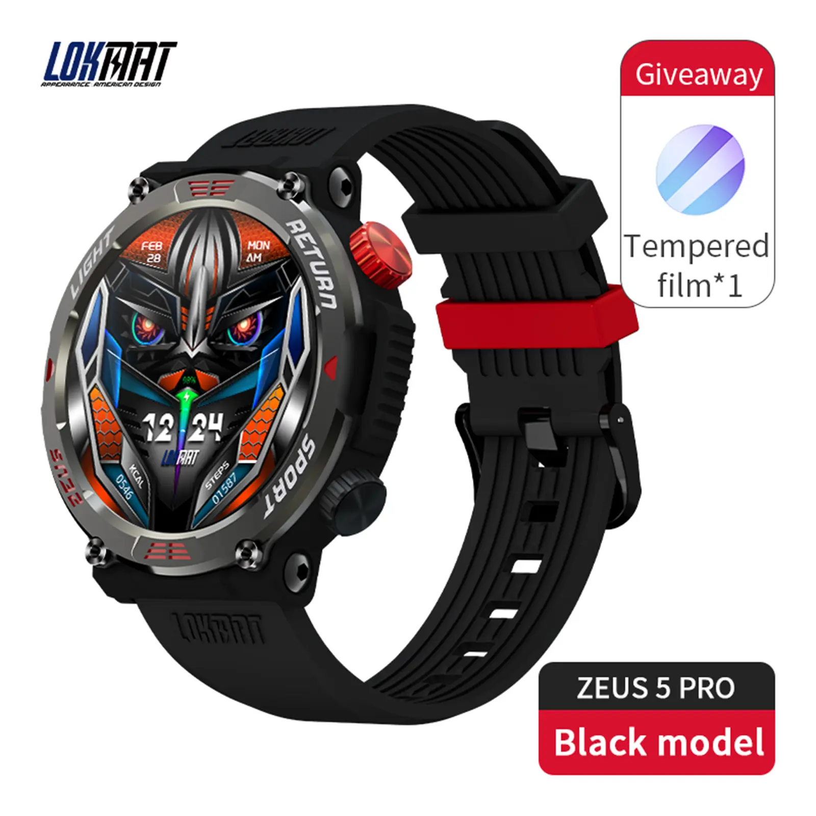 LOKMAT ZEUS 5 PRO 1.46 Inch 5ATM Waterproof Flashlight Bluetooth Call Smart Watch (Black)