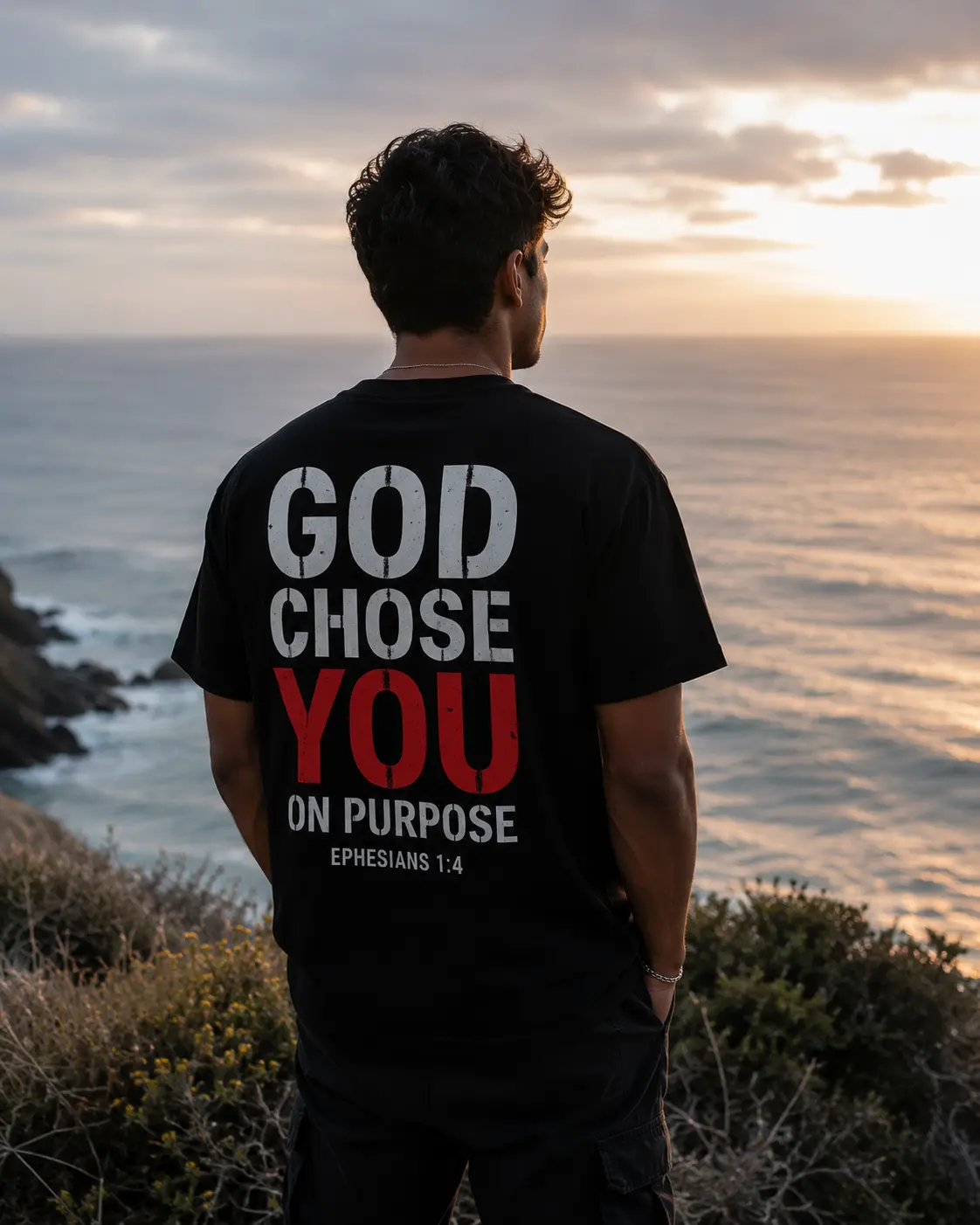 Men's Cotton Casual Graphic T-Shirt - God Chose You On Purpose Bold Edition, Menswear Print Top