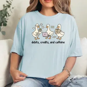 Funny Accountant Goose Shirt, CPA Bookkeeper Tee, Debits Credits and Caffeine Shirt, Accounting Gift for Tax Season