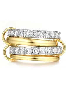 Gold Stackable Rings for Women Non Tarnish 18K Gold Plated Interlocked Stack Rings Set Silver Gold Mixed Metals Multi Ring Statement Thumb Rings Cubic Zirconia Connected Bands Fashion Jewelry Gifts