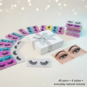 Lashes Bulk Christmas Gifts 40Pairs Pack Eyelashes,Four Styles Mixed Full Curl Eyelash Extensions, Natural Look Lashes for Everyday Use Fluffy Natural Volume Eye Lashes, Individual Package, Eyelash Set
