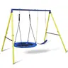 WKKEOM A-Frame Metal Swing Set - Outdoor Backyard Playground Equipment for Kids, 2-Seat Non-Inflatable, Easy-to-Install, Wind/Rain Ready with Saucer & Toddler Seats for Development & Creating Wonderful Memories