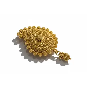 Temple Jewelry Sari Dupatta Brooch Safety Pin - Gold Plated Peacock Mango Design