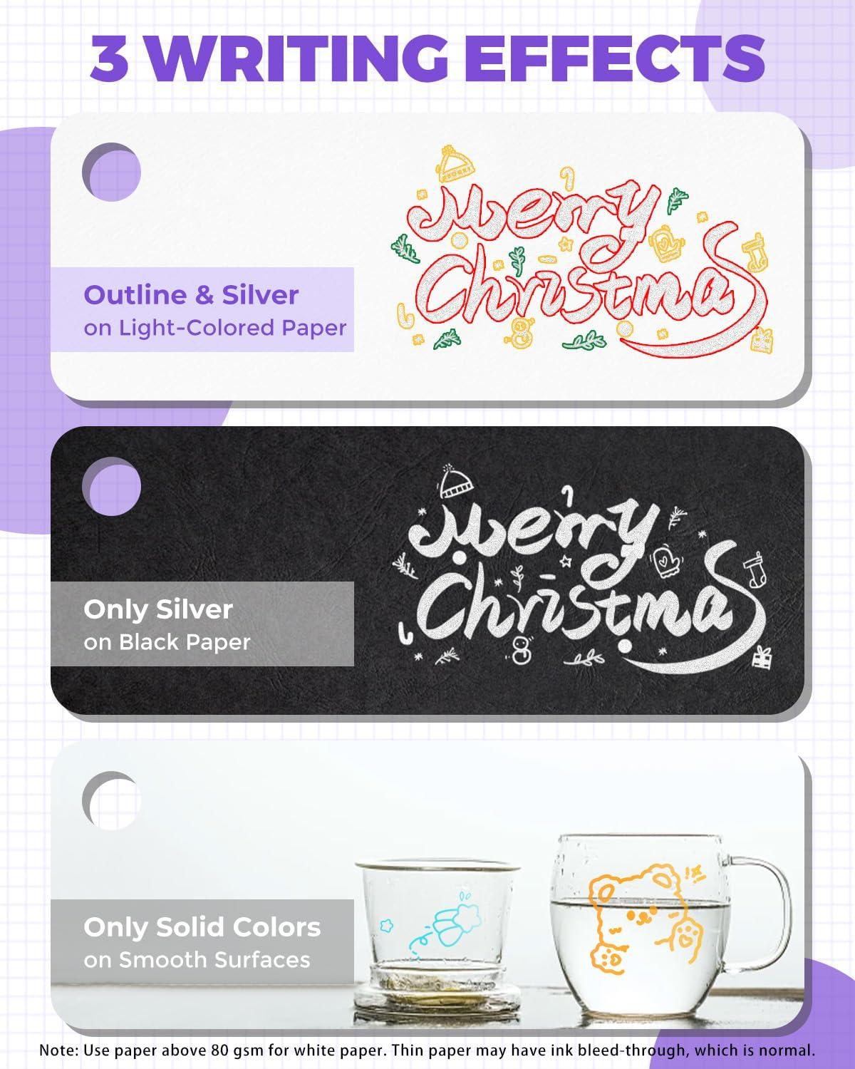 [JusArt] 12 Colors Outline Markers, Double Line Glitter Markers for Kids DIY Card Crafts, Metallic Markers Drawing Art Supplies Gift