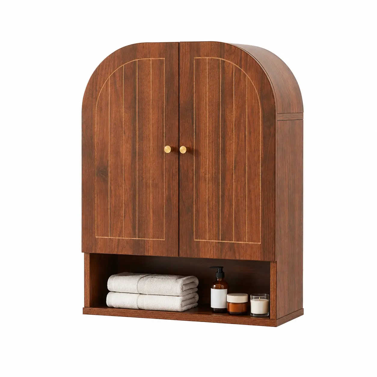 Giratree Arched Bathroom Wall Cabinet, Over Toilet Storage Cabinet with Doors, Wall Mounted Wood Storage Organizer with Adjustable Shelves for Bathroom, Kitchen, Laundry Room, Walnut