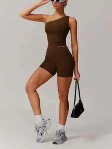 Women's Solid  Crop Top & High Waist Skinny Shorts Tracksuit Set, Casual Comfy Breathable Sportswear Set for Yoga Gym Workout Running, Ladies Sportswear for All Seasons Workout Running Clothes