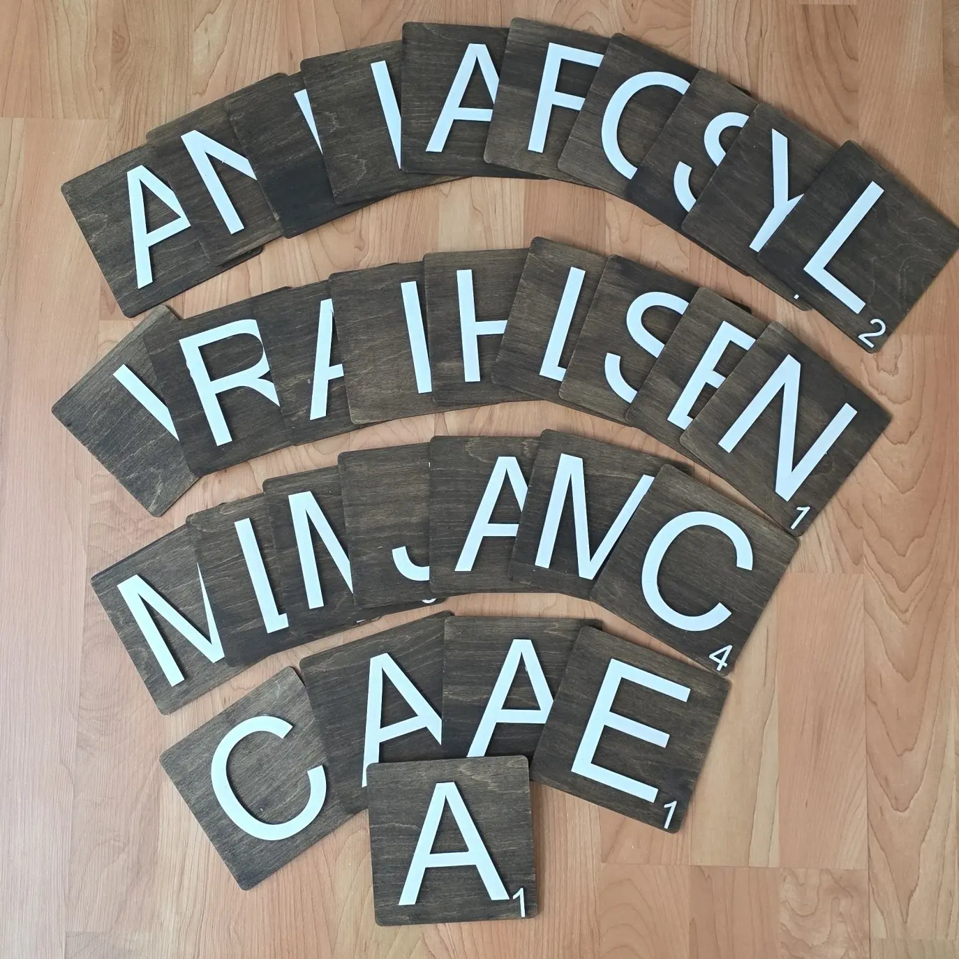3D 4X4 Wood Scrabble Tiles, Stained Wood Tiles, Family Wall Decoration, Personalized Family Name