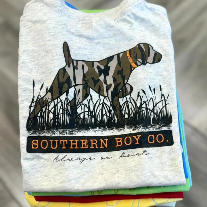 Youth and Adult Camo Pointer Boy’s Short Sleeve Shirt, Southern Boys Clothing, Casual Cotton Tee, Trending Summer Shirt, Gift for Son