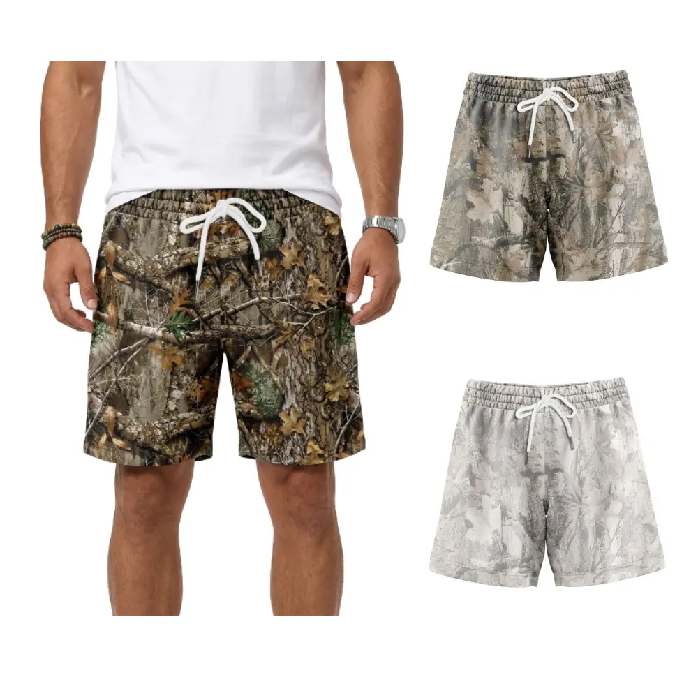 Men’s Camo Shorts - Pack of 3, 5-Inch Inseam, RealTree Print, Mesh Breathable Fabric, for Outdoor Sports, Hiking