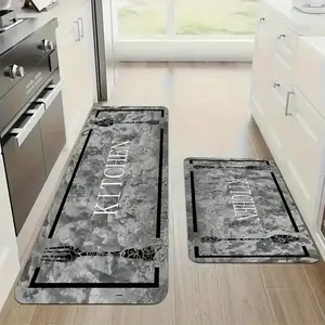 2pcs/3pcs, Modern Simple Marble Texture Kitchen Tableware Pattern Set Mat, Flannel Material, Comfortable Standing Running Mat, Kitchen Mat, Entrance Door Bathroom, Home, Office, Sink, Laundry Room, Home Decoration, Room Decoration, Spring and Summer Decor
