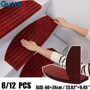 8pcs/12pcs Removable Outdoor Stair Mats, Stair Runner, Indoor Carpet Rugs, Plain Color, Cuttable Reusable, DIY Home Decor, Self-Adhesive Non-Slip