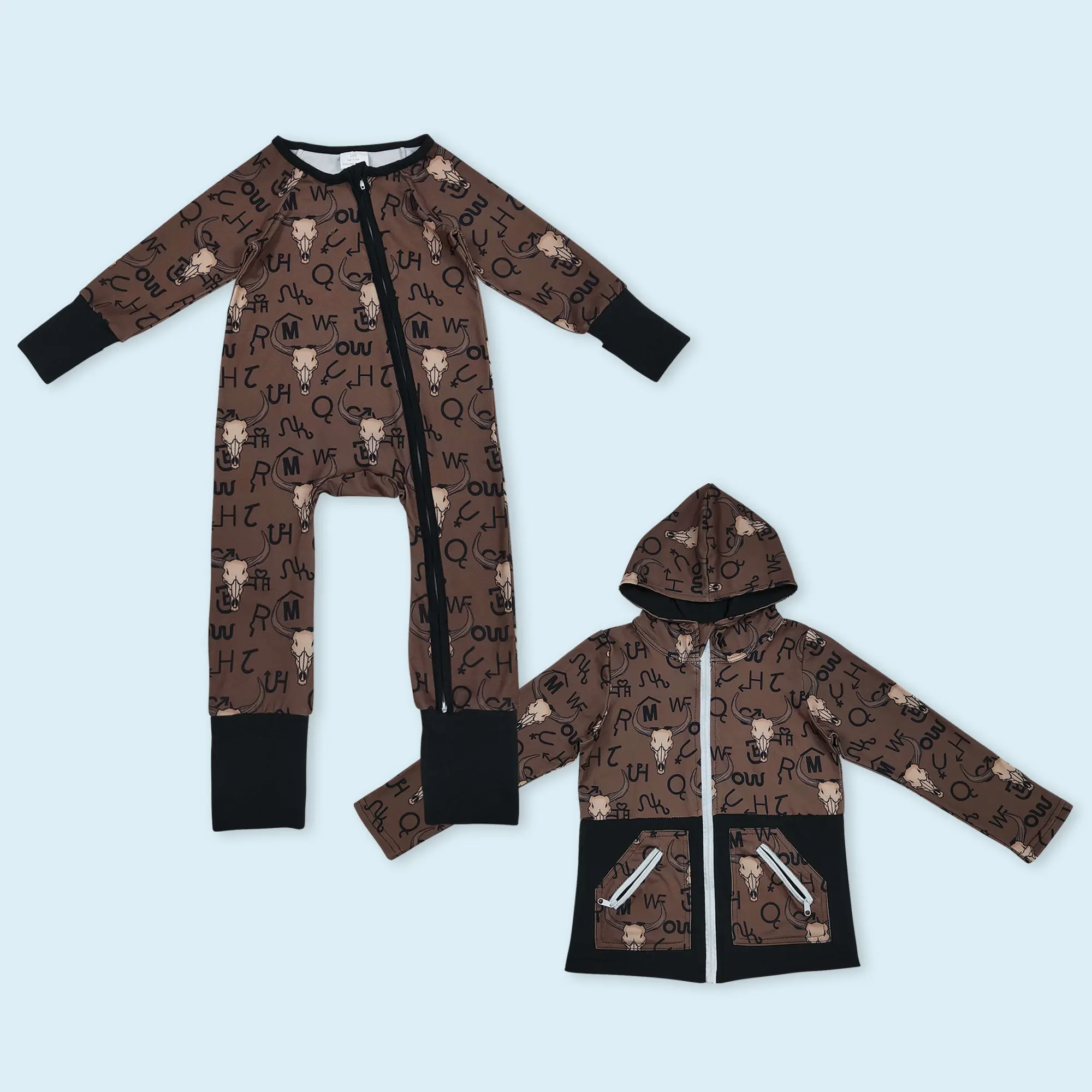Kids Western Cowboy Long Sleeve Romper - Toddler Outfit Bodysuit Without Straps for Boys 0-3m 3-6m 6-12m 12-18m 2t