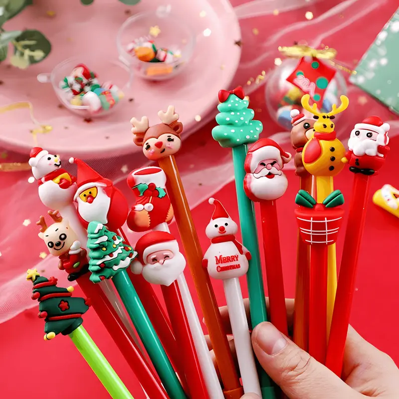 10/20/30Pcs Christmas Gel Pen Random style Cute Christmas Tree Reindeer Santa Snowman Gift 0.5mm Black Neutral Pens School Office Stationary Kawaii Pens,Christmas Gifts