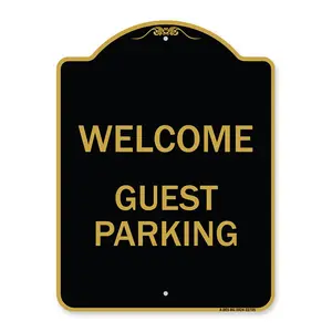 SignMission  18 x 24 in. Designer Series Sign - Welcome Guest Parking, Black & Gold
