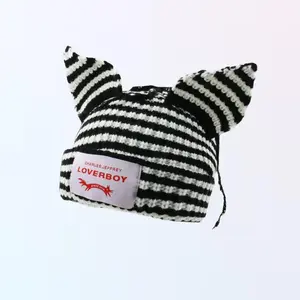 Cute Funny Cat Ear Beanie Hat for Women, Striped Ear Knit Cap - LOVERBOY Casual Y2K Soft Warm Winter Hat, Unisex Beanie for Fall Winter Spring 2026
