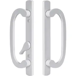 Sliding Patio Door Handle Replacement Zinc Diecast I/E Pulls Offset Thumbturn Non-Handed Only White Handle Not Center Fits 1-1/2" to 2-1/4" Thick Door 3-15/16" Hole Center