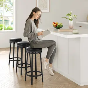2/4 Pcs Modern Swivel Bar Stools, 30 Inch Counter Height Backless Round PU Leather Stool, 360 Degree Rotatable Metal Chair with Footrest, Waterproof Bar Seat for Kitchen Home Bar Game Room, Black Brown Optional