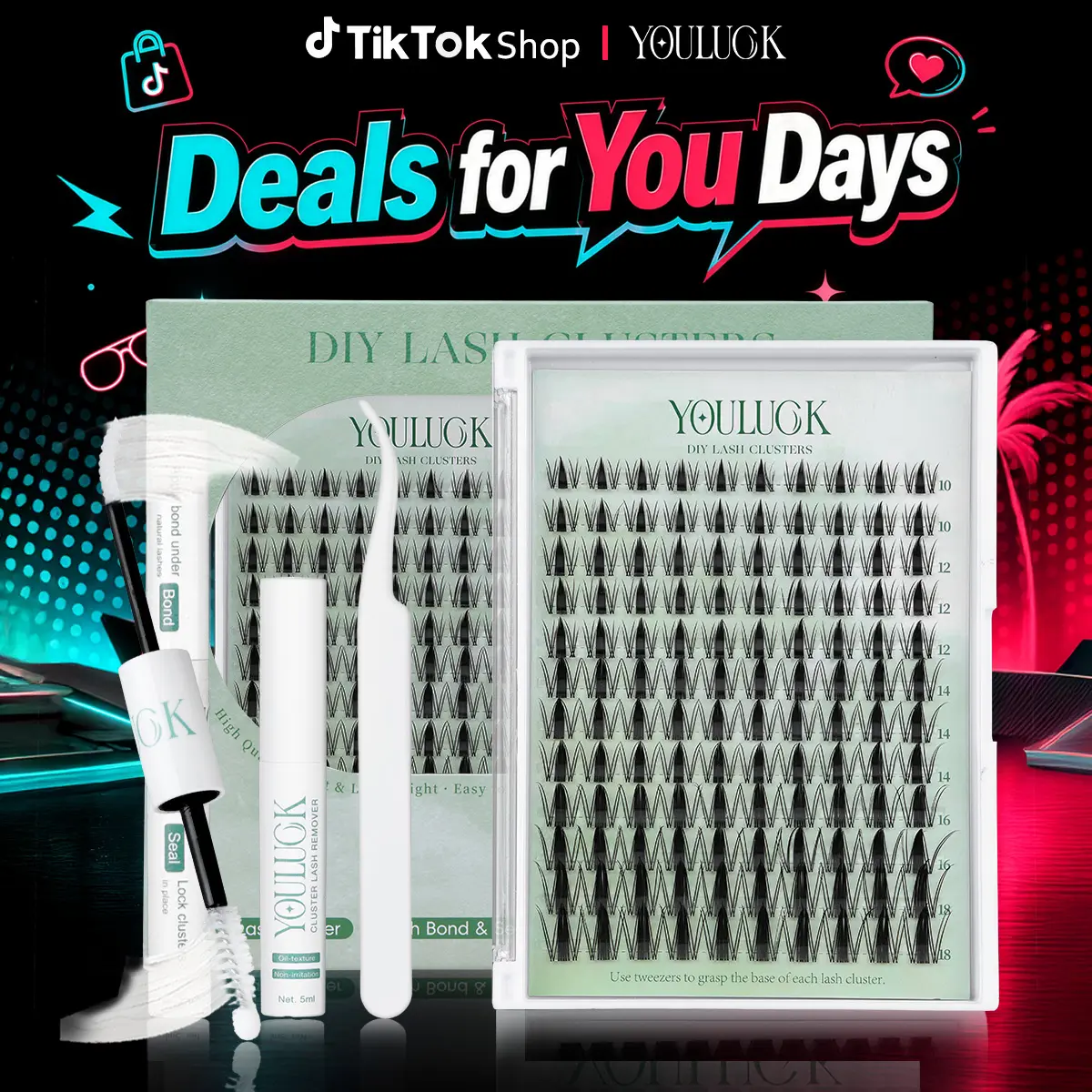 Star Fringe & Demon Wink | YOULUCK DIY Lash Extension Kit Clusters Individual Lashes Wispy Volume Set Beginner Friendly Lash Bond & Seal Tweezer for Home Makeup