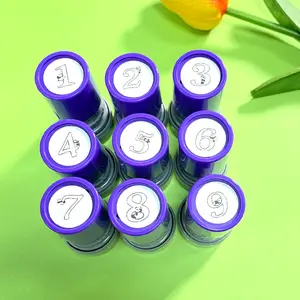 Number Stamp Set, 6 Counts/set Round Number Stamp, Teacher Marking Stamp, Office Stationery & Supplies for Home School Office