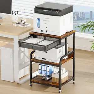3-Tier Printer Stand With Adjustable Height (5 Levels), Wheels & Mesh Drawer - Multicolor Classics Display Holder Basket