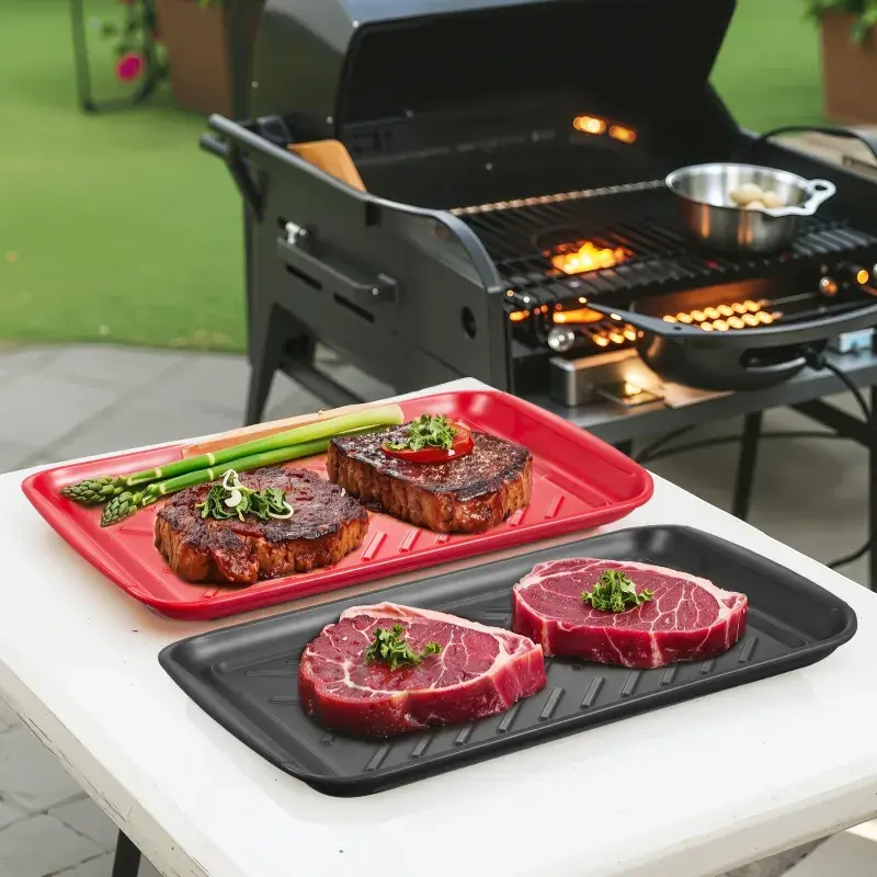 Plastic Serving Trays 17x10.35 Inch Anti-Slip Eating Food Trays 2-Pack Plates Family Indoor